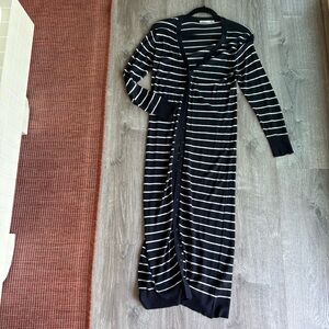 Black Tape Striped Longline Cardigan Duster Sweater - Black & White